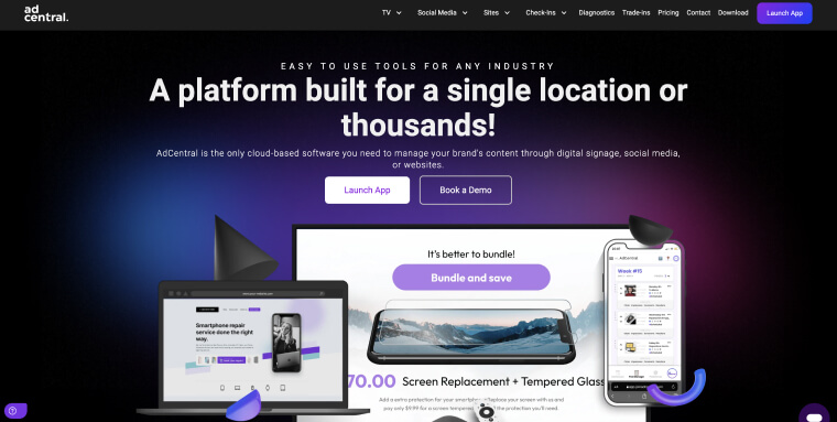 Screenshot of AdCentral's homepage.